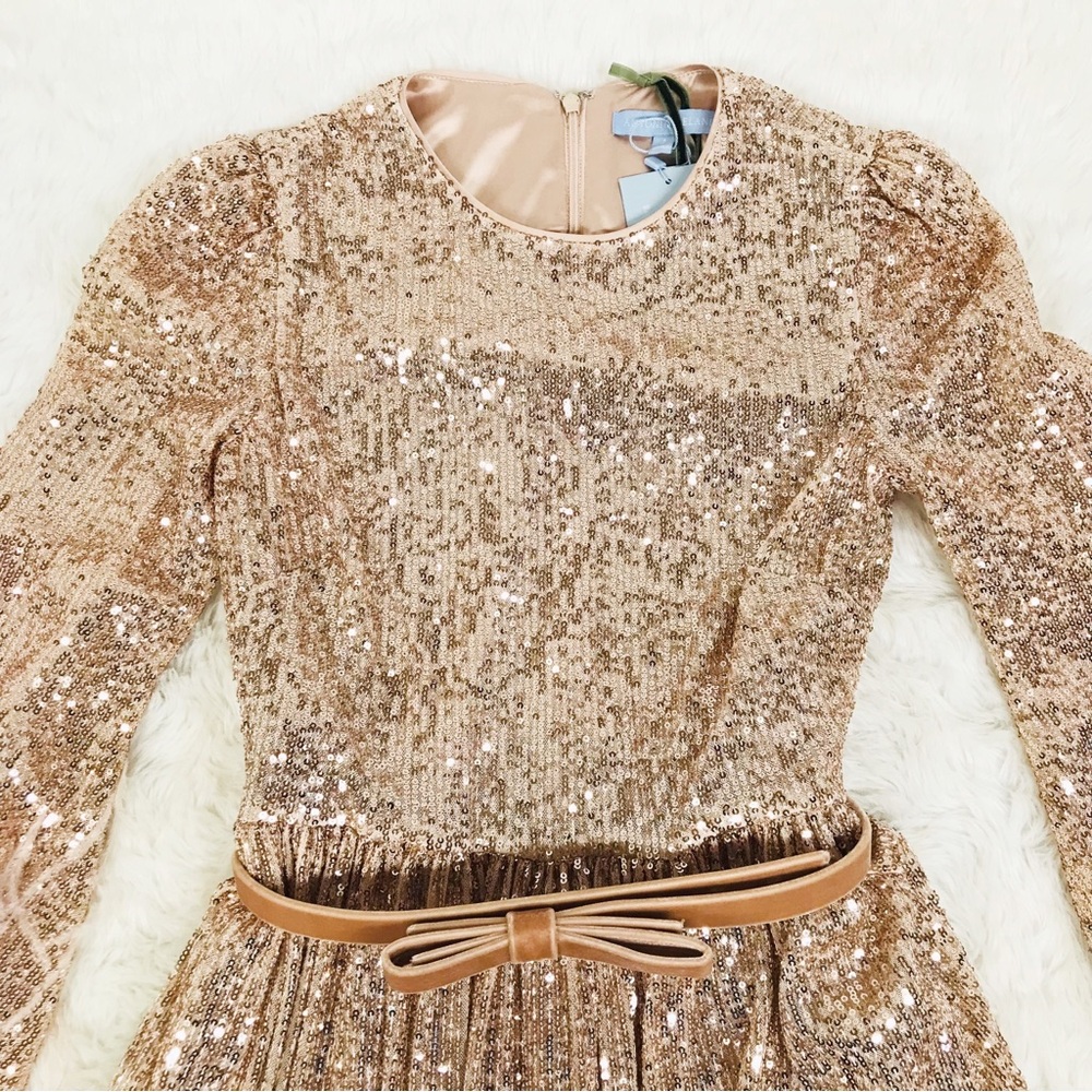 ANTONIO MELANI x Nicola Bathie Rose Gold Sequin Maxi Dress Feather Formal Size 2 - Picture 5 of 14